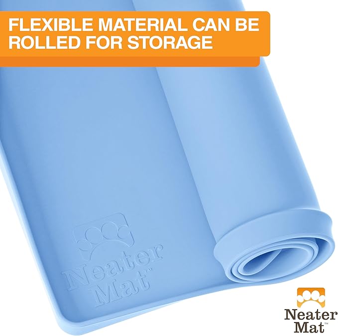 Neater Pet Brands Neater Mat Pet Mats for Food and Water, Cat & Dog Bowl Mat Waterproof Silicone, Feeding Tray, Dog Food Mats for Floors, Placemat w/Raised Edge for Under Bowls, 19” x 12”, Light Blue