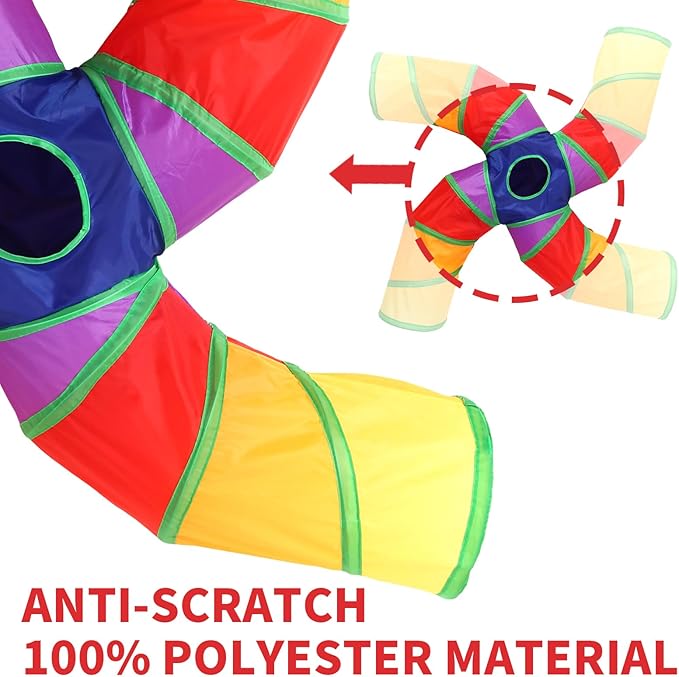 ‌Coolcandy Cat Tunnel & Interactive Cat Toy Indoor, Curved 4 Way Tunnel Toys for Indoor Cats, Collapsible Interactive Peekaboo Cave with Play Ball, for Multi-Way Play & Small Animals