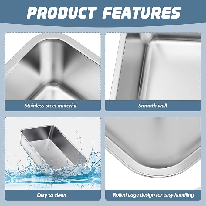 Tioncy 10 Pack Stainless Steel Litter Box for Cat,23.5 x 15.5 x 6 Inch Extra Large Metal Litter Box Non Stick Litter Pan with High Sides Never Absorbs Odor, Rustproof for Cat Dog