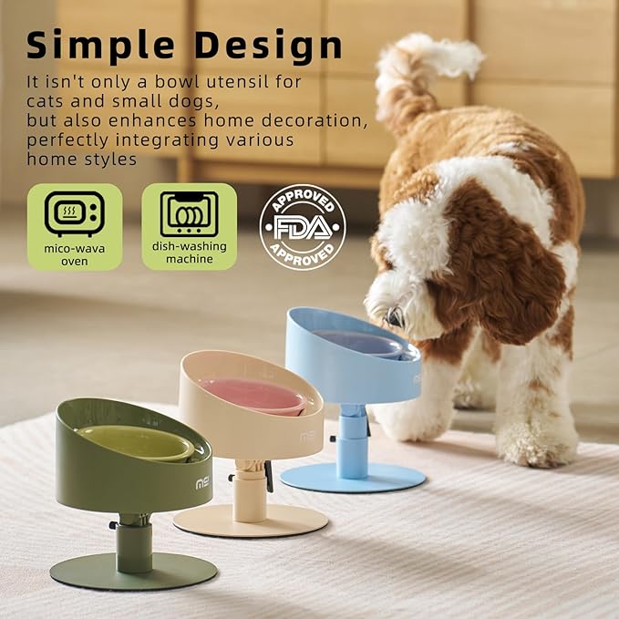 MS!MAKE SURE Adjustable Raised Cat Bowls, Ceramic Elevated Cat Bowls, Pet Bowl with Anti - Slip Rubber Pad, Leak - Proof, Lead & Cadmium Free, Whisker - Friendly, for All Life Stages of AgeGreen