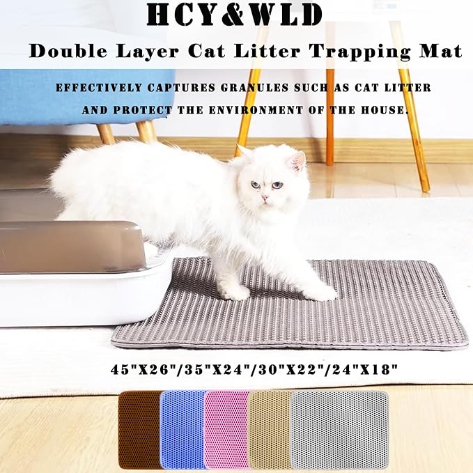 HCY&WLD Cat Litter Mat, Honeycomb Double Layer Cat Litter Trapping Mat, Waterproof Urine Proof Non-Slip, Scatter Control, Less Waste, Easier to Clean (Light Gray, 30" X 22")