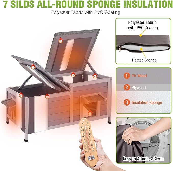 GUTINNEEN Outdoor Cat House Insulated, Weatherproof Feral Cat House Outside, Heated Stray Cat Shelter for Winter, Wooden Kitty House Indoor