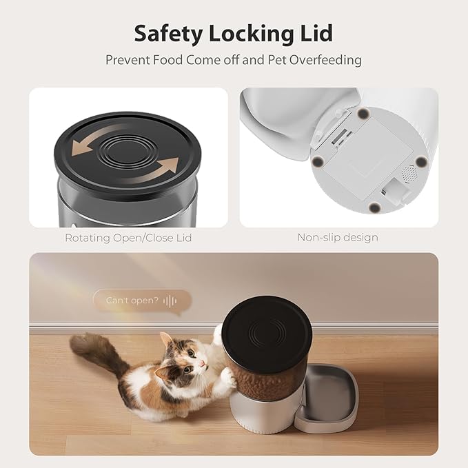 Automatic Cat Feeder, 3L Timed Pet Dry Food Dispenser with Clog-Free Design, Auto Feeder for Cats, 1-6 Meals Per Day, Desiccant Bags, with Stainless Steel