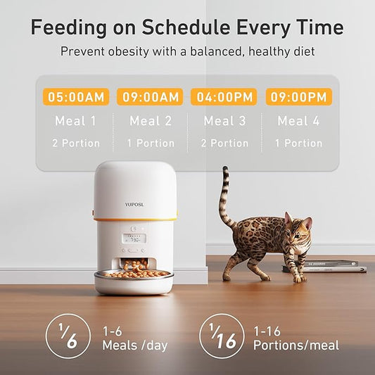 Automatic Cat Feeders - 2L Cat Food Dispenser Easy to Use, Timed Automatic Pet Feeder with Over 180-day Battery Life, 1-6 Meals Dry Food Programmable Portion Control Also for Dogs
