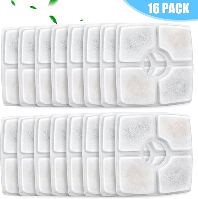 Cat Water Fountain Filter Replacement, 16 Pack Cat Fountain Filters Compatible with Top Square 84oz/2.5L Automatic Pet Fountain Dog Water Dispenser, 3 Filtration System Replacement Pet Filters