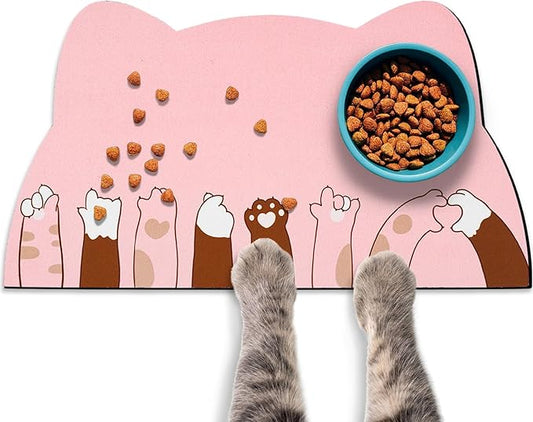 Pet Feeding Mats - Absorbent Cat Food & Water Mats, Pink, 17.7 * 9.8 inch