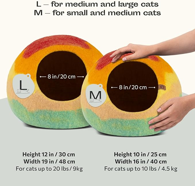 MEOWFIA Cat Cave – Premium Felt Cat Bed for Indoor Cats, Handmade 100% Merino Wool (Medium, Tucson Sunset)
