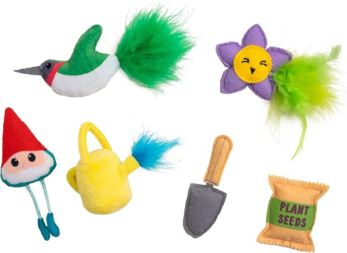 Catstages Garden Fur-Ends Interactive Catnip Toys 6 Pk with Feathers, Crinkle