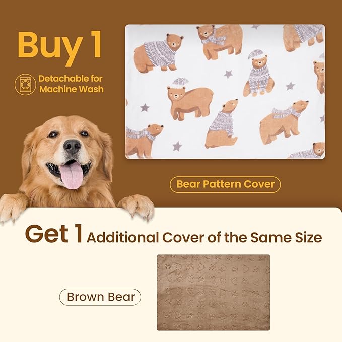 Bearhug Dog Heating Pad, Pet Heating Pad 35"×24"[Two Replaceable Cover] Adjustable Temperature Heated Cat Bed with Steel-Wrapped Cord, Waterproof and Chew-Resistant for Dogs Cats Large Animals