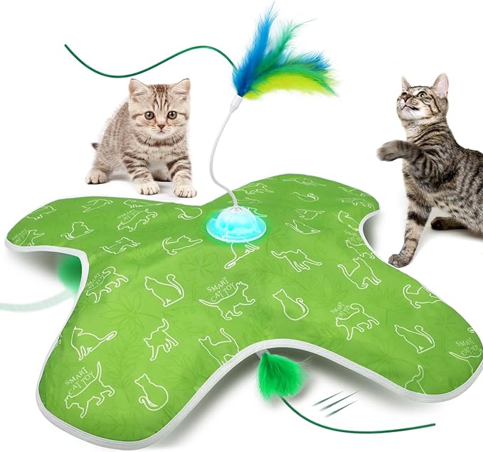 Interactive cat Toys, Indoor cat Hide-and-Seek Toys, Hidden Feather Non-Flipping Doll Cover Design, Cat Toys for Bored Indoor Adult Cats