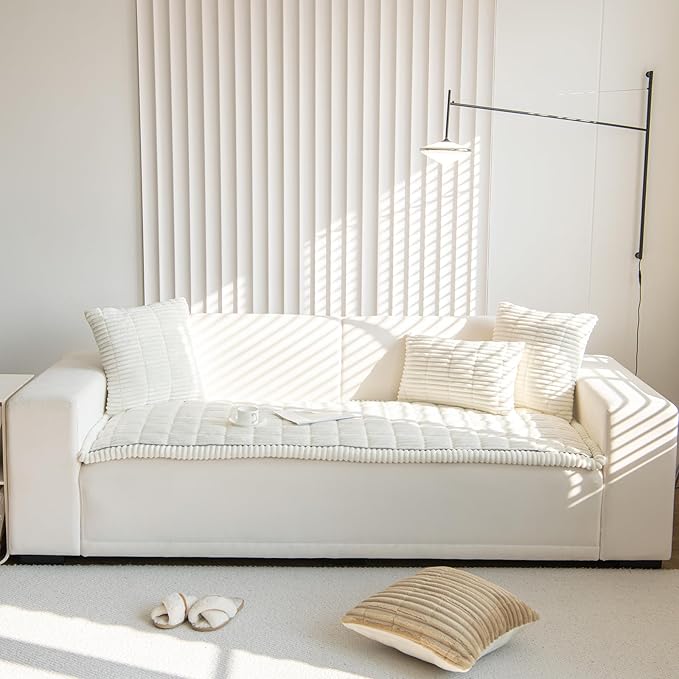 Faux Fur Plush Dog Couch Cover 3D Stripe Fuzzy Sofa Cover Non-Slip Fluffy Dog Bed Cover Pet Blanket Sofa Couch Furniture Protector for Puppy Large Dog Cat (Cream,28"x70")