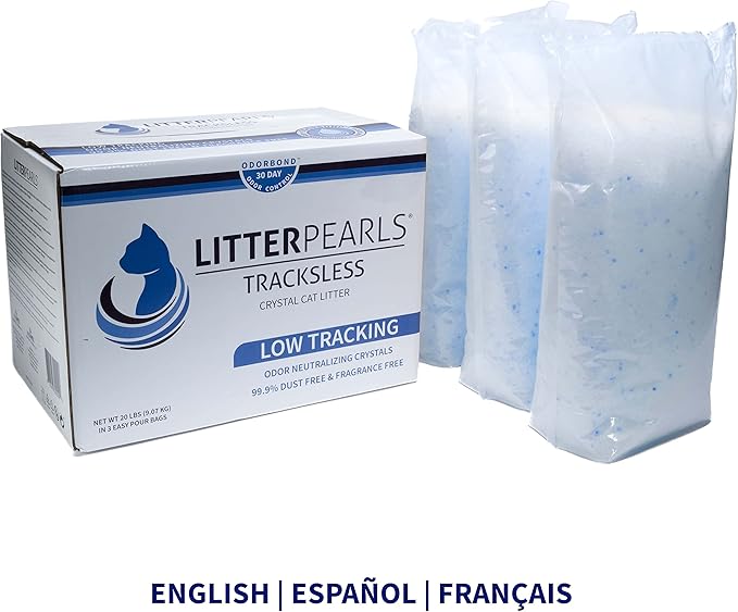 Litter Pearls Tracksless Unscented Non-Clumping Crystal Cat Litter with Odorbond, 20 Pounds