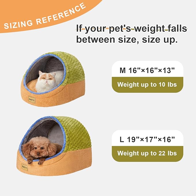 Jiupety Cute Cat Beds for Indoor Cats, Cat Cave Bed for Kittens, Hideaway Cat House for Cat & Small Dog with Anti-Slip Bottom, Washable Removable Cushion, L(19"x17"x16"), Green