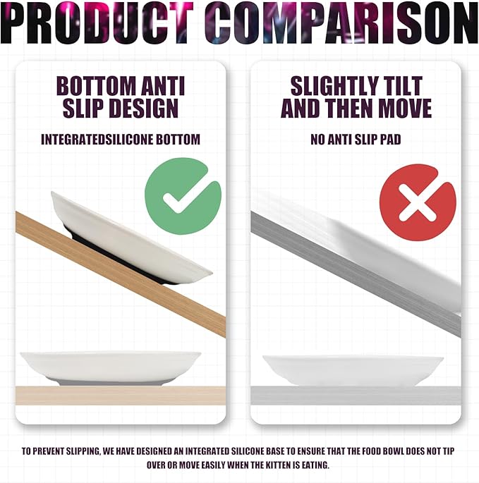 3Pcs Ceramic Cat Food Bowls, 5.5 Inches with Nonslip Silicone Bottom, Anti Whisker Fatigue Plates for Indoor Kittens, Wide Shallow Dishes for Dry and Wet Food