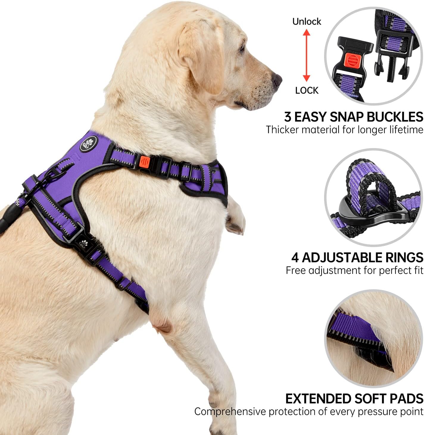 NESTROAD No Pull Dog Harness,Adjustable Oxford Dog Vest Harness with Leash,Reflective No-Choke Pet Harness with Easy Control Soft Handle for Small Dogs(Small,Purple)
