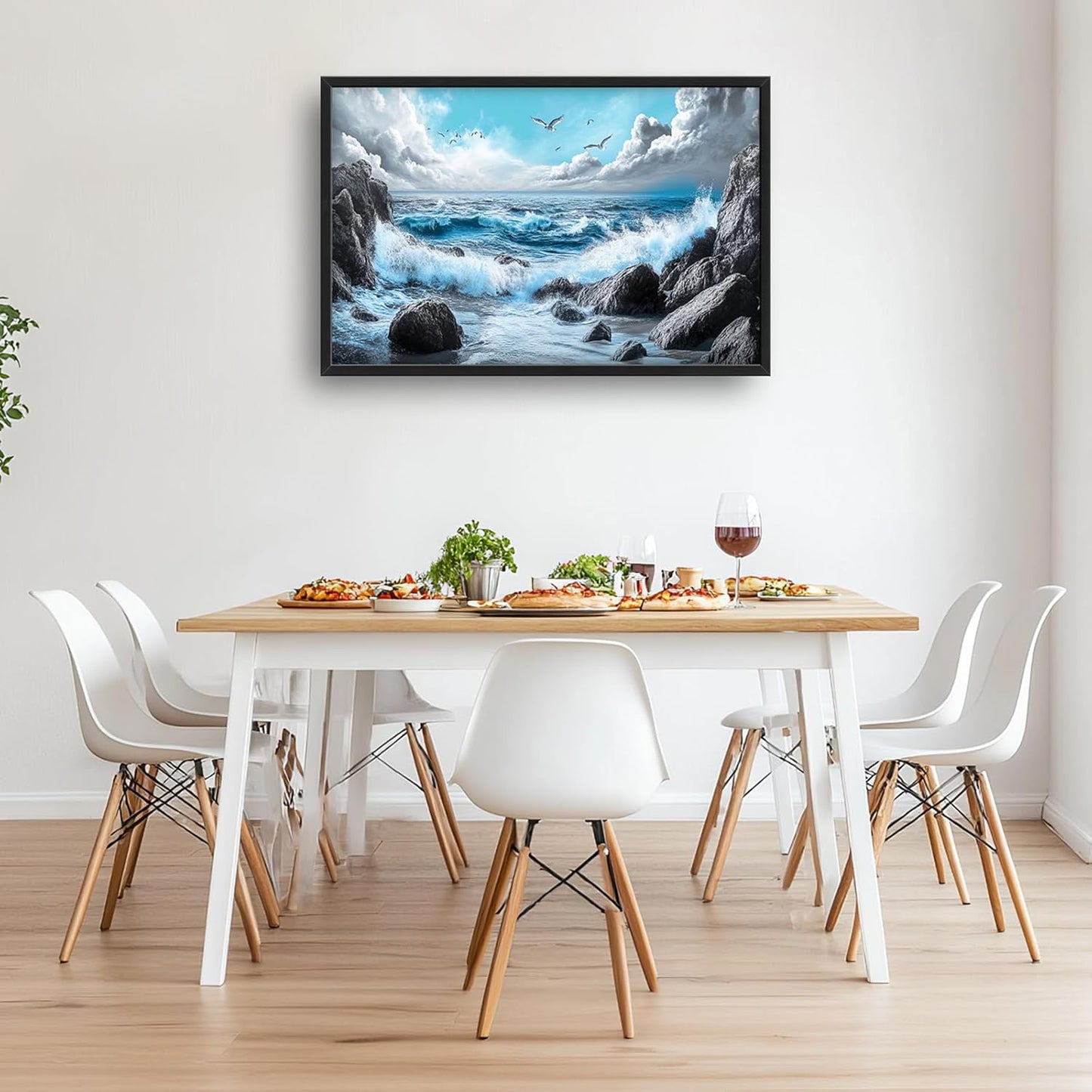 Extra Large Framed Abstract Sea Ocean Wall Art,Black and White Wall Decor, Coastal Seashore Pictures for Living Room,Canvas Print Painting Modern Artwork Bedroom Office Bathroom 36L x 24W