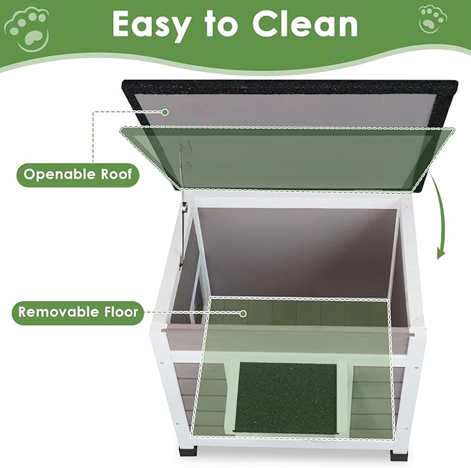 Insulated Cat House Weatherproof Outdoor/Indoor Shelter with Openable Asphalt Roof for Feral Cats & Small Pets