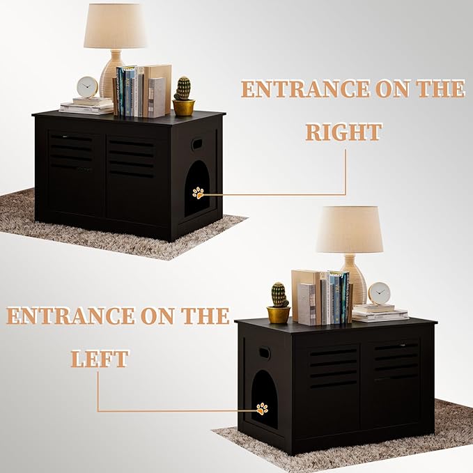 DINZI LVJ Litter Box Enclosure, Flip Top Litter Box Furniture, Good Ventilation, Hidden Cat Washroom, 27.6" L x 19.7" W x 19.7" H, Entrance Can Be on Left/Right, Wooden Cat House, Espresso