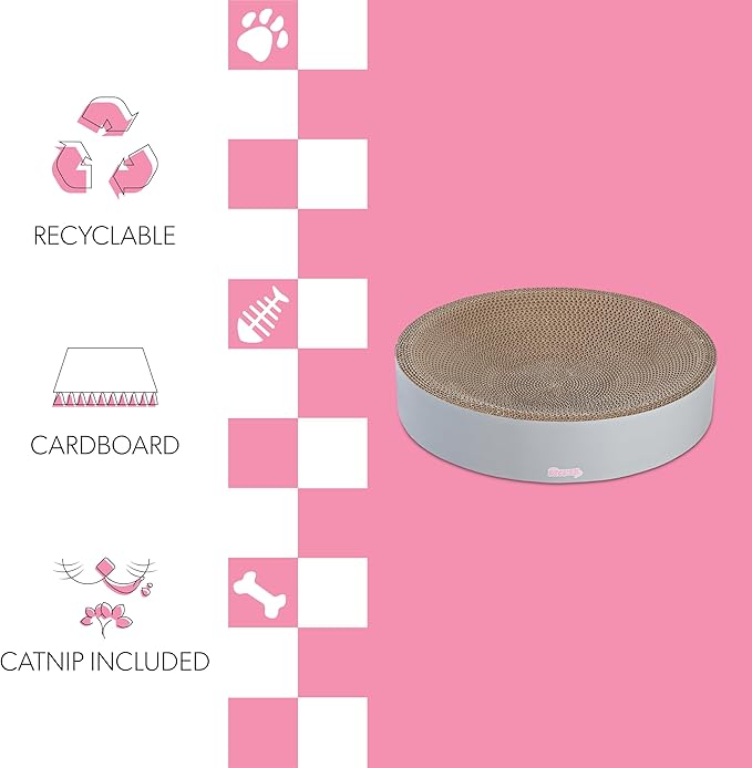 CSR1010K Nelson 20.13" Modern Cardboard Round Bowl Cat Scratcher with Catnip, Fog