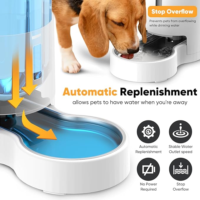 7L Automatic Dog Water Dispenser Bowl, Gravity Pet Water Dispenser with Stainless Steel Bowl, No Spilling Large Capacity Water Feeder for Dogs Cats (7L Without Filter Black)