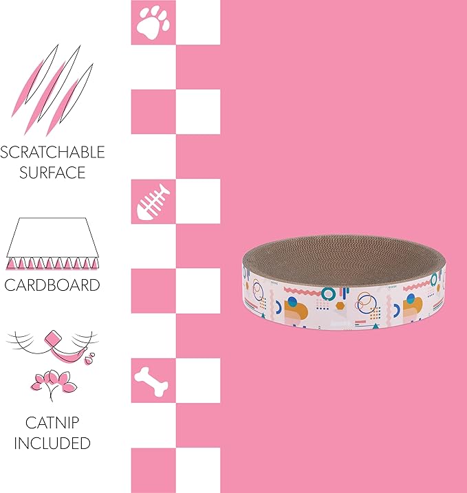 CSR1010A Nelson 20.13" Modern Cardboard Round Bowl Cat Scratcher with Catnip, Light Pink/Multi