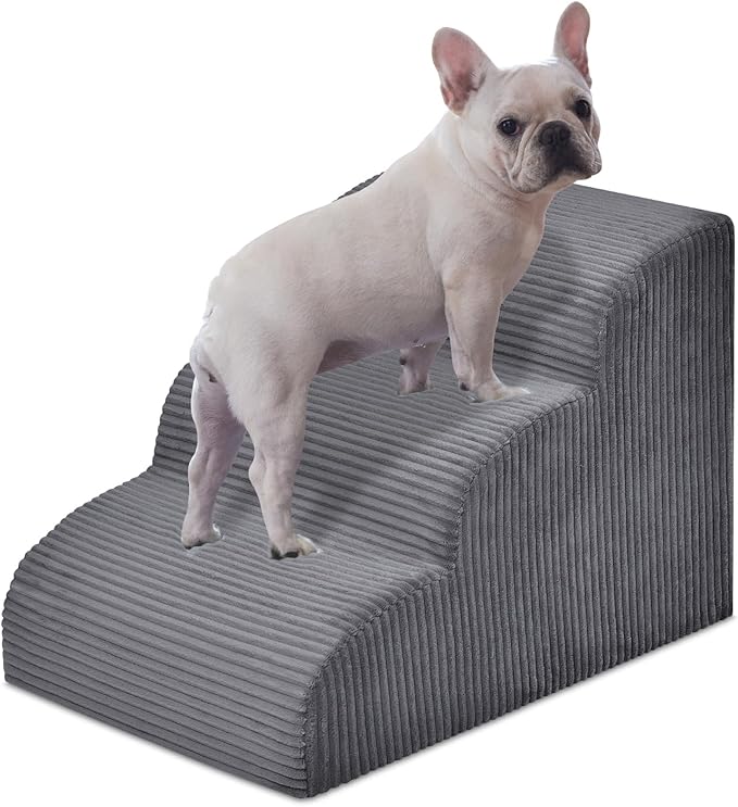 Dog Steps for Small Dog, 3-Step Pet Ramp for High Beds and Sofa, Non-Slip Pet Stairs for Small Dogs and Cats, Removable and Easy to Clean Pet Stairs, Dark Gray