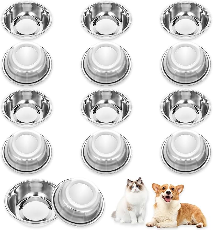 12 PCS Stainless Steel Cat Bowls, 5.5 Inch Metal Cat Bowls Whisker Friendly, Pet Bowl, Replacement Elevated Food Water Dishes for Kitten