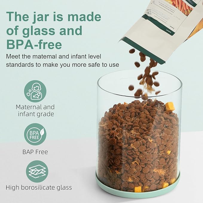 Dog Treat Container Airtight Jar 2.2Qt/2L, Glass Food Jars with One-Touch Lid for Dog or Cat Treats, Kibble, Snacks – Pantry Storage Canister for Kitchen or Countertop (2.2Qt - 2L)