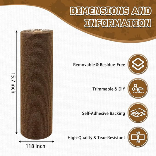 Climbing Cat Scratcher Mat Trimmable Cat Scratching Post Carpet 118’’x15.8’’ Self Adhesive Carpet Mat Pad Replacement for Cat Tree Shelves Post Couch Wall Furniture Steps DIY Protector (Brown)