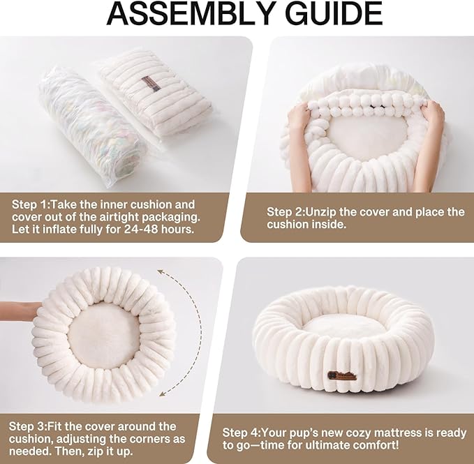 MEWOOFUN Donut Dog Beds for Small Dog, Calming Bed Round Cute Puppy Bed with Non-Slip Bottom, Fluffy Washable Pet Bed for Puppy and Kitten (Cream, S (25x25x7))