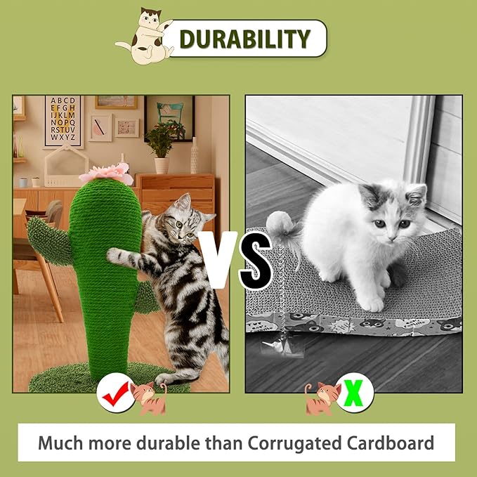 AUSCAT Cat Scratching Post, Cute Cactus Scratching Post, Nature Sisal Cat Scratcher for Indoor Cats and Kittens
