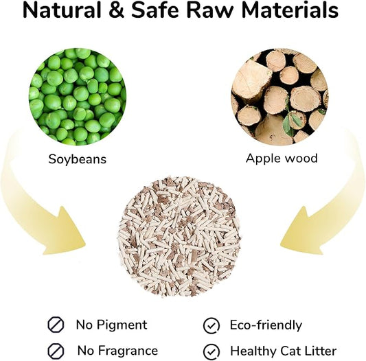 FUKUMARU Tofu Cat Litter, 18 LBS Clumping Cat Litter Flushable, Dust Free, Natural, Unscented, Lightweight, Low Tracking, Mixed Apple Wood, 24/7 Odor Control, 6lb x 3bags