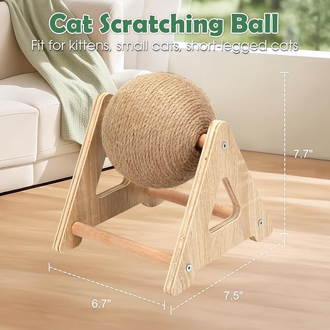Outamateur Cat Scratcher Ball Toy, Sisal Scratching Ball with Stable Stand, Interactive Cat Exercise Toy, Interactive Play and Exercise for Kittens, Cats, Small Pets