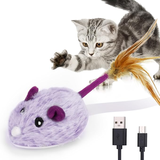 Smart Remote Control Cat Toy - Auto-Moving USB Rechargeable Mouse, Interactive Electric Toys for Indoor Cats & Kittens(Purple)