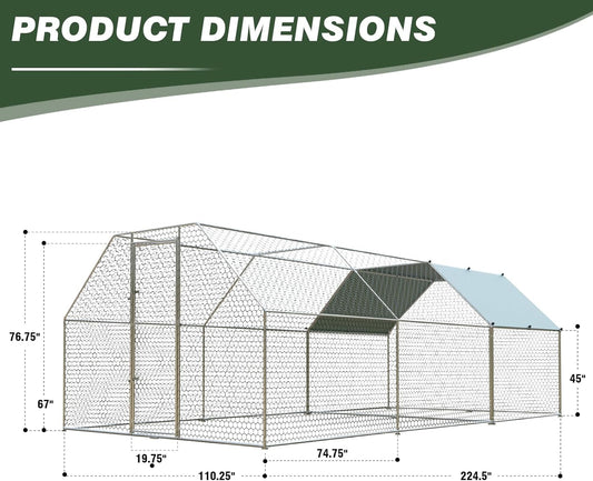 4ever2buy Large Metal Chicken Coop with Run Walk-in Poultry, Cage Chicken Runs House Pen Cage, Flat Roofed Chicken Coops with Anti-Ultraviolet Cover for Outdoor, Yard Farm, Use 9.2’Lx18.7’Wx6.4’H