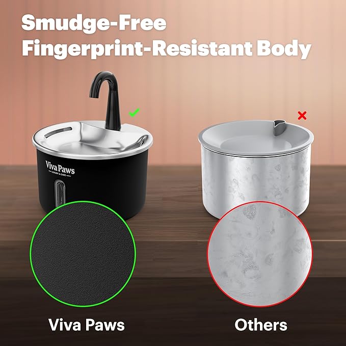 Cat Water Fountain Stainless Steel, Viva Paws 2.2L Automatic Drinking Fountain for Cats, Ultra Quiet Pet Fountain with 4 Stage Filtration System, Easy to Clean Indoor Cat Supplies