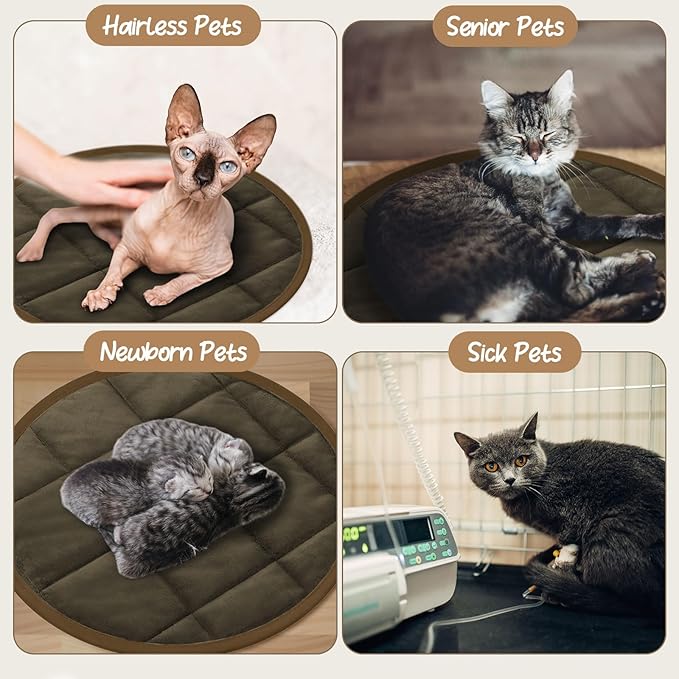 2 Pcs Cat Heating Pad Round 16 Inch Self Heating Cat Mat Washable Heated Bed Anti Slip Warming Pad Pet Bed Mat for Kennel Dog Crate Indoor Outdoor(Coffee,16 Inch)