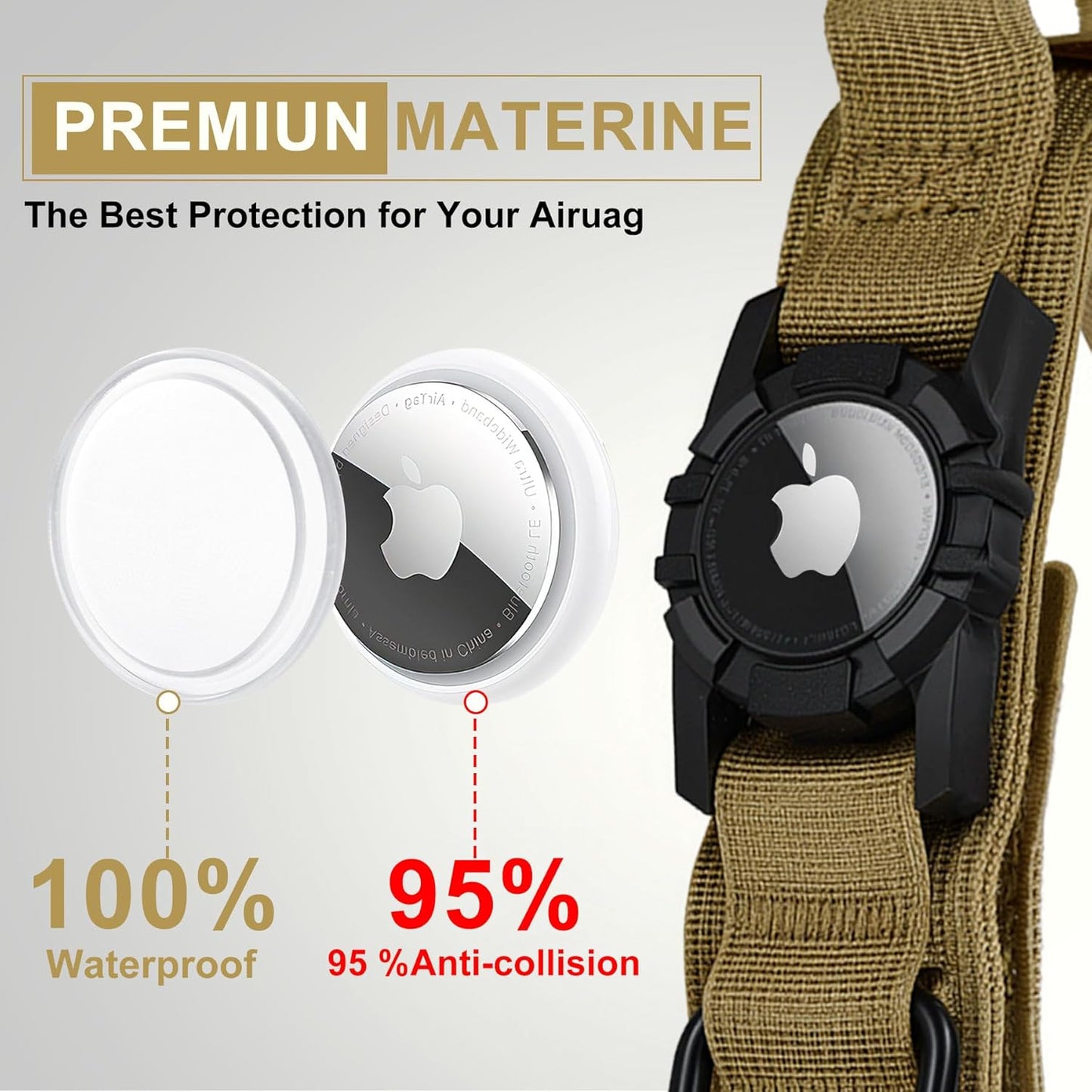 Tactical AirTag Dog Collar Leash Set - Heavy Duty, Adjustable GPS Collar Compatible with Apple AirTag, with Holder & Control Handle for Medium/Large Dogs [ Brown, M ]
