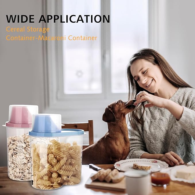 GreenJoy 2 Pack 2lb/2.5L Pet Food Storage Container with Measuring Cup, Can Covers and Bowl for Small Dog, Cat, Waterproof-BPA Free (Pink 1.8L)