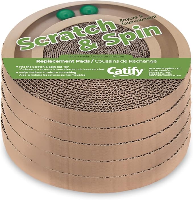 Best Pet Supplies Cat Scratcher Replacement Pads - Cardboard Cat Scratcher Pad, Relieves Stress, Supports Pet Behaviors, 5 Count