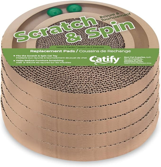 Best Pet Supplies Cat Scratcher Replacement Pads - Cardboard Cat Scratcher Pad, Relieves Stress, Supports Pet Behaviors, 5 Count