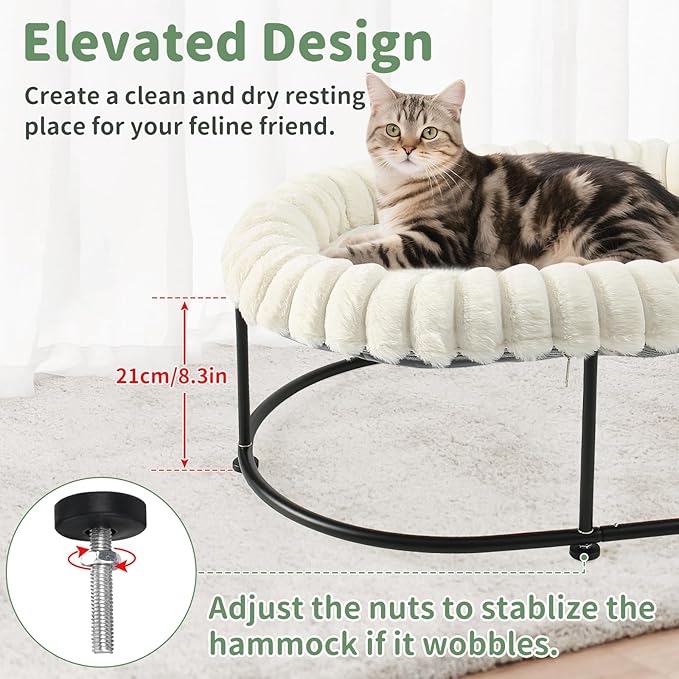 Sunhoo Elevated Cat Bed for Indoor Cats Raised Kitten Hammock Large High Puppy Cot Off Floor Self-Supporting Small Pet Chair with Metal Frame Washable Cushion Easy Assembly 23 * 17 * 8.3 in (White)