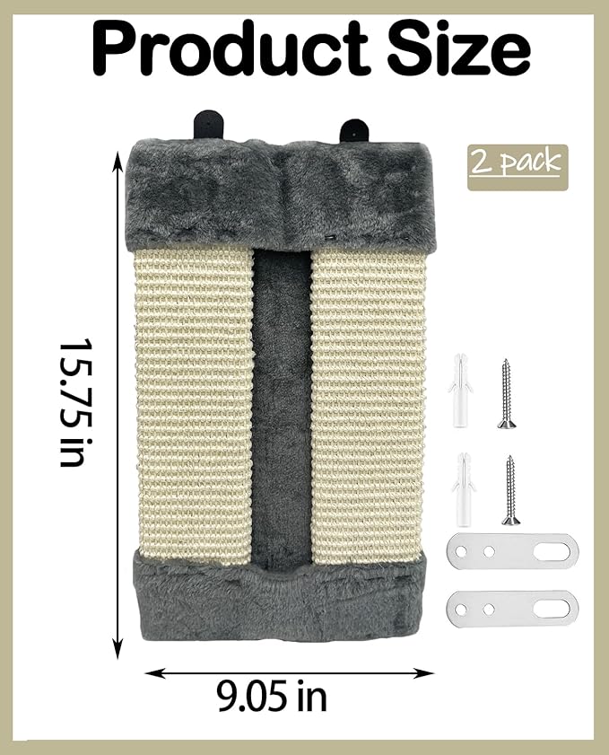 VCEPJH Cat Corner Scratcher, 2 Pack Natural Sisal Wall Mounted Scratching Boards Kitty Scratch Pads for Indoor Cats Resistant Furniture Protector for Door Sofa Couch