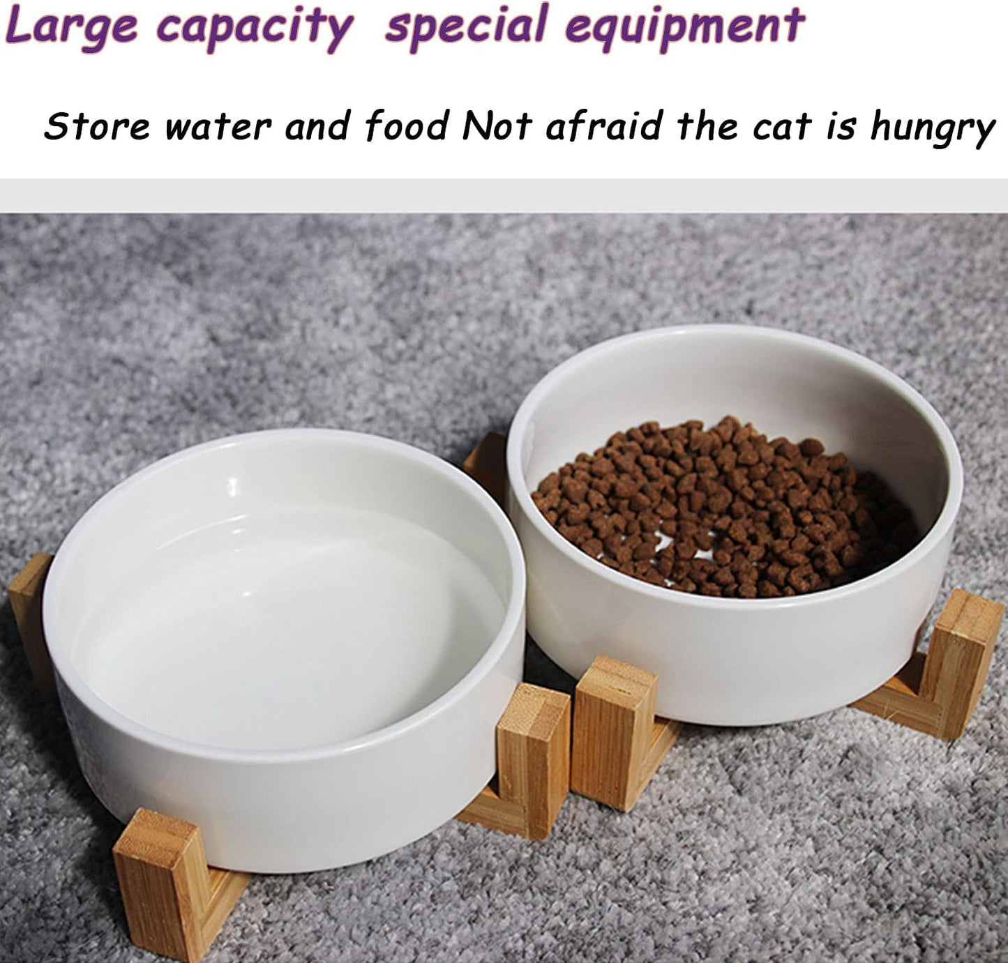 Petygooing White Ceramic Cat Dog Bowl Set with Stand,Small Dog Bowls,Pet Food and Water Dish, Anti Slip Set of 2 Cat Bowls Pet Food Bowl- Pet Dish Small Size Pet (13.5OZ/5.1 in)