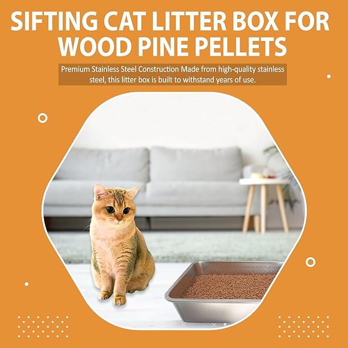 Extra Large Stainless Steel Litter Box - Two Pan Set, Open-Top Design Litter Box for Cats - Odor-Resistant Sifting Cat Litter - Non-Sticky and Easy to Clean - Stainless Steel Litter for Cats