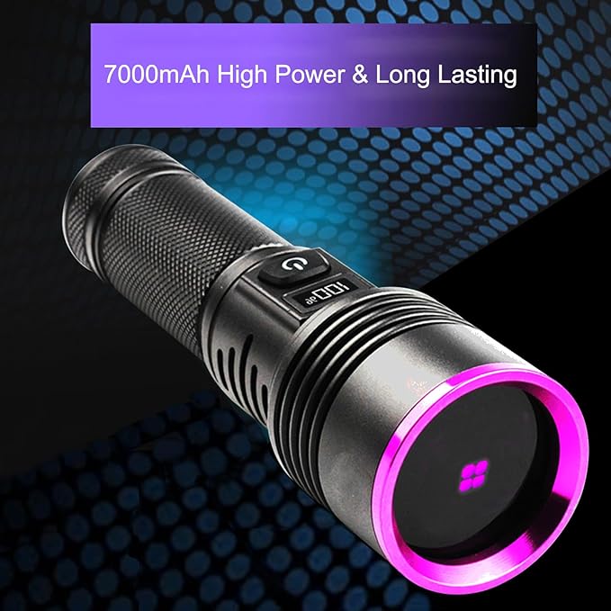UV Flashlight 30W, 7000 mAh High Power 365nm UV Light, 4-Core LED USB Rechargeable Black Light Flashlight for Dog, Cat Urine, Dry Stains, AC Leak, Uranium Glass, Bed Bug