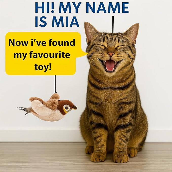 Toys Rechargeable Flapping Bird Sparrow, Lifelike Chirp Tweet, Touch Activated Kitten Toy Interactive Cat Exercise Toys for All Breeds Cat Kicker Catnip Toys (White Faced Sparrow)