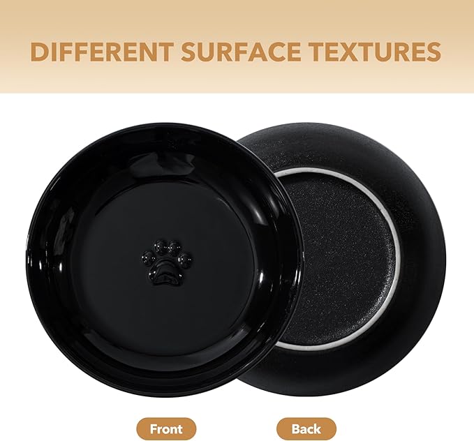 5.7'' Ceramic Wide Whisker Friendly Cat Dishes, Set of 3 Ceramic Cat Bowls, Indoor Kitten Feeding Food& Water Dish to Prevent Whisker Fatigue(3 Pcs, Black)