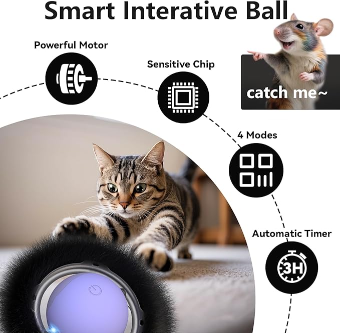 ORSDA Cat Toys for Indoor Cats, Interactive Activated Moving Ball in 7 Holes Mat, Automatic Fast Rolling Ball, Hide and Seek Toys for Adult Cats, Exercise Kicker Mouse Catching Game