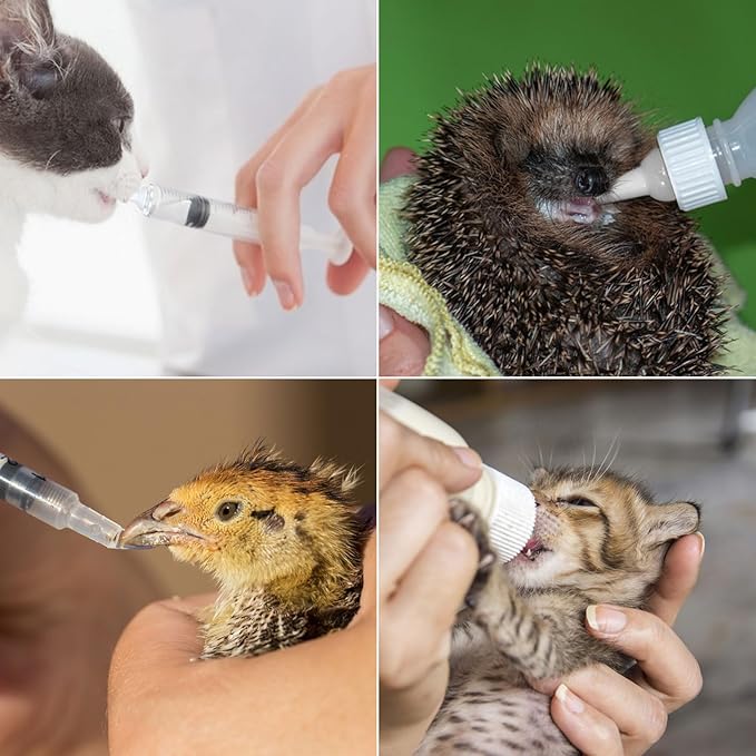 Pet Feeding Bottle Set, Feeding Silicone Nipple with Bottle and Syringes, Reusable Pet Nursing Kits Feeding Tools for Rabbits, Small Animals (17pcs Pet Nursing Kit with Bottles)